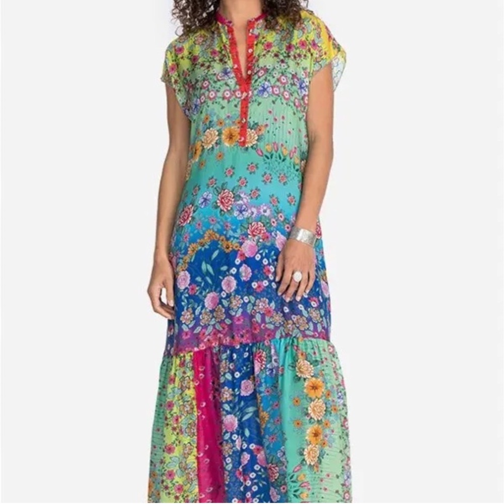 Johnny Was Silk Alba Rainbow Floral Dress - Picture 2 of 10